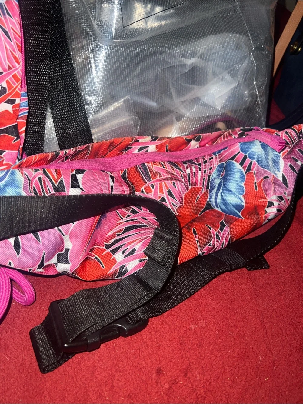 Nike Pink Tropical Drawstring Bag and Waist fanny Pack Set